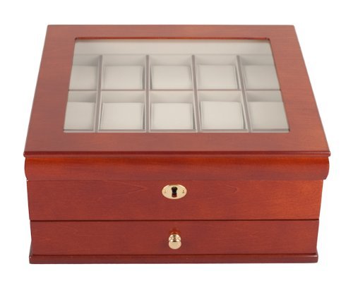 Large Wooden Watch Box for 15 Watches Complete with Storage Drawer Mele & Co
