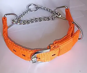 Pups&Pets Heavy Weight Durable and Adjustable Dog Nylon Half Chain Collar Half Choker Stainless Steel Dogs Collars Size - 1.55 inch XX-Large Size for Giant and Large Breed Dog (Orange Color)