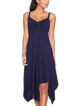 Ecowish Damen V ausschnitt Sommer kleider Knielang Partykleider Ärmellos Strandkleid