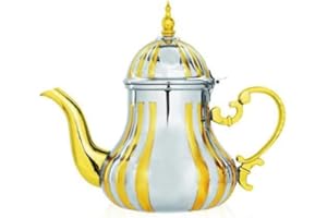 CHEF ELEMENTS Teiera Marocchina Tradizionale Con Filtro 1.2L| Coperchio & Maniglia Stile Orientale | Casablanca, Majorelle, Andalus..| Decorazione Soggiorno Orientale Marocchino | AUTENTICO (Stile Chefchaouen Gold)