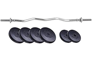 ‎SCSPORTS ScSPORTS® Hantelset - 15/25/27.5/30 kg, Curlstange, 120cm, Stahl, bis 110 kg, Hantelscheiben, 30mm, Kunststoff, Schwarz - Curl Hantelstange Set, Curlset, SZ Stange