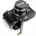 Bottom Opening Version Protective Genuine Real Leather Half Camera Case Bag Cover with Tripod Design for Olympus PEN-F Camera with Genuine Real Leather Hand Strap Black