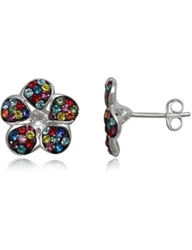 EYS JEWELRY® Damen-Ohrringe Blume Blüte 13 x 13 mm Preciosa Elements Glitzer Kristalle 925 Sterling Silber mehrfarbig...
