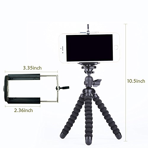 Tripod for iPhone, PEMOTech [Upgarded Version] 3 in 1 Octopus Style Portable and Adjustable Flexible Camera Phone Tripod Stabilizer Travel Stand Mount Holder with Bluetooth Remote Shutter for iPhone X/10,8/8 Plus,7/7 Plus,6/6s,6 Plus/6s Plus,SE/5s/5/5c,Samsung Galaxy S8/S8 Plus,S7/S7 Edge,S6/S6 Edge,Note 8/Edge/5/4/3&Cellphone,Camera,Digital Product(Black)