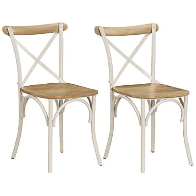 vidaXL 2X Bois de Manguier Chaises à Dossier Croisé Blanc Chaise de Cuisine