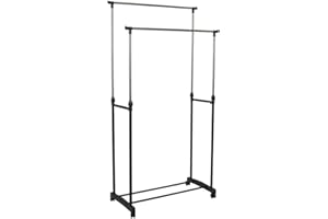 NAWA Home & Work, Perchero Doble Barra con Ruedas Medidas: 80x43 cm; h.90-160 cm, Carga máxima: 15 kg | Ajustable en Altura: de 90 a 160 cm. Tu Ropa ordenada y eficientemente!