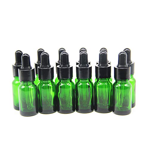 One Triilion Verde Frasco Cuentagotas Cristal 5ml, Botellas Cuentagotas con [Pipeta Cuentagotas Cristal], para Aceite Esencial, Masaje,Fragancia, Aromaterapia, Laboratorio, E-Líquidos - 12Pcs