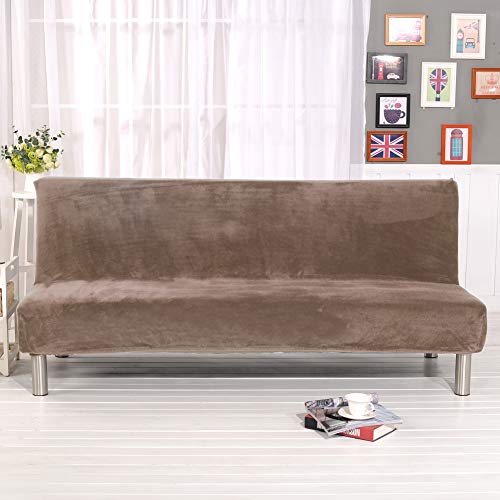 MonbaSofa Bed Cover,Solid Color Armless Sofa Covers, Plush Fabric Slipcovers Seater Couch Protector,Camel