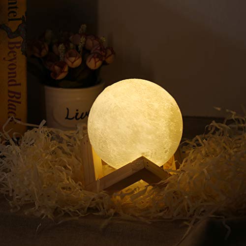 Moon Lunar - Luz nocturna LED, madera, 12 cm