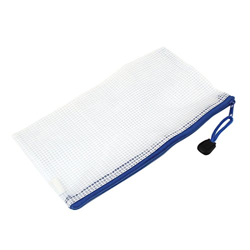 A6 Aktenbeutel - SODIAL(R) Blau Weiss Netz Innen Reissverschluss Beutel Halter 210mmx110mm fuer A6 Papier