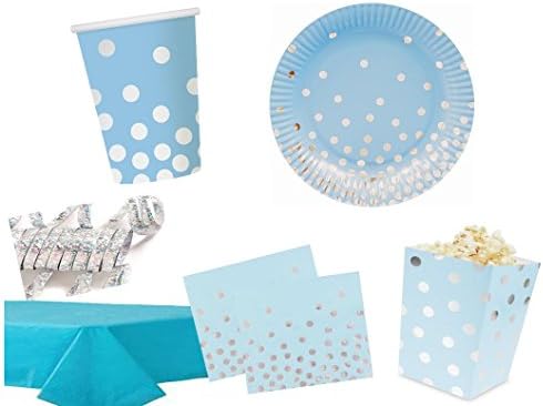 Women's Blue/Silver 42 Pieces for 12 People to Party Set Plates Cups Napkins Barbecue Party Birthday Set Complete Party Supplies Pack