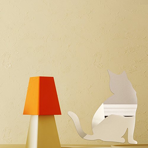Walplus Spiegel Wall Art „3D Kristall Acryl Katze Aufkleber Abnehmbare Wandbild Aufkleber Vinyl Home Dekoration DIY Living Schlafzimmer Décor Kids, Silber - 3