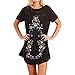 Produktbild MNRIUOCII Sommerkleider Damen Sommer Kurzarm Kleid Mode Stickerei A-Linien Kleid Lose Casual Strand Minikleid Mit Print Baumwolle Strandkleid Partykleider Cocktailkleider Knielang (Schwarz, XXL)