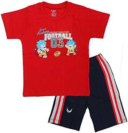 STUCCO Graphic Print Boys Tshirt and Bermuda Set (2-3 Years, Red)