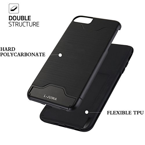 iPhone 6/6s Case, L-JUWA [Card Slot Holder][KickStand] Shockproof Slim Fit Dual Layer Hybrid Protection Case Cover for Apple iPhone 6/6s (Black)