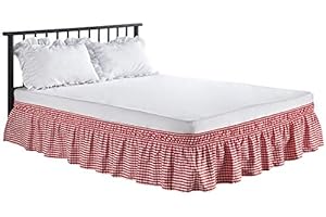Feyart Falda de cama con patrón de celosía, para decoración de cama, elástica, con volantes, fácil de ajustar, caída de 38 cm (120 x 200 + 38 cm), color rojo