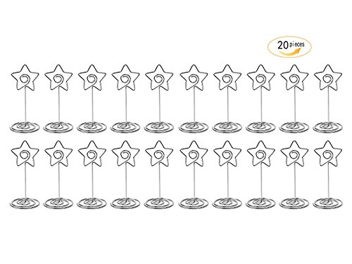 TADAE 20 Piezas Soporte de números de mesa de metal con forma de estrella alta de 85 mm para reuniones de fiestas de bodas, Portatarjetas de lugar, Portafotos/fotos