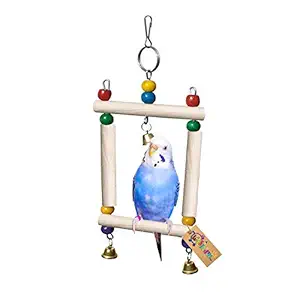 Western Era Playful Natural Wood Colorful Bead Hanging Swing Toy for Birds