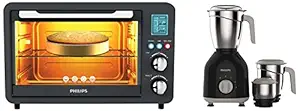 Philips HD6975/00 25-Litre Digital Oven Toaster Grill & HL7756/00 Mixer Grinder, 750W, 3 Jars (Black)