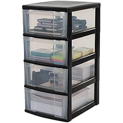 Iris Ohyama, tour de rangement sur roulettes à 4 tiroirs - New Chest - NMC-004, plastique, noir/transparent, 30 x 38 x 67 cm