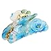 Blue White Floral Print Flower Hair Clip Claws for Women