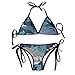 Produktbild Osmykqe Womens Sexy Bikini Sets Bathing Swimsuits Tie Back Whales Beautiful Ocean Giants Flower Print Black