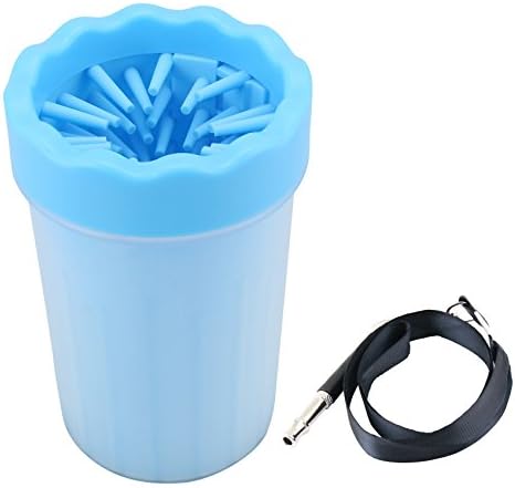 Dog Paw Cleaner, LEF Portable Dog Feet Washer Pet Cleaning Brush Cup for Wash Away Sediment on the Feet of Pets + Dog Whistle (Blue, Medium)