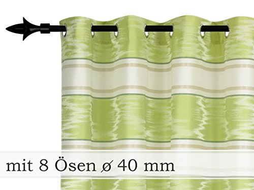 Doppelpack zum Sparpreis – Ösenschal „Tibero“ von „deko trends“ – blickdicht, in modischer Blockstreifenoptik und Ikatmusterung – Markenqualität Made in Germany in 5 frischen Farben, waldgrün-kiwi - 5