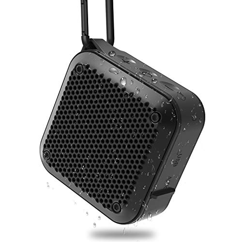 Altavoz Bluetooth Impermeable, MIROCOO Altavoces FM Estéreo Portátiles Inalámbricos, Mejorados y Audio HD con Micrófono Incorporado, 12 Horas de Reproducción, Tarjeta TF de Soporte y AUX (Negro)