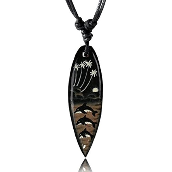 Collier Surfeur Soul-Cats - Pendentif Bois Planche De Surf, Chaîne Coton Réglable 40-80cm