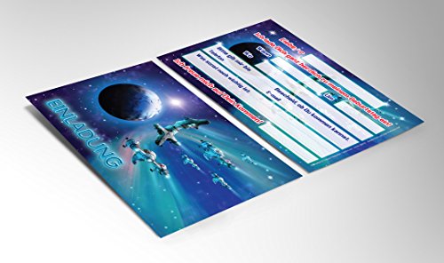 12 Einladungskarten zum Kindergeburtstag Space-Party Weltraum Raumschiff Weltal Spaceshuttle/ Einladungen zum Geburtstag / Umschläge - 3