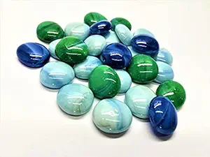 OMI Mixed Blue and White and Green Opaque Round Glass Pebbles, Vase fillers Stone, Bead for Decorative vase, Fountain, Table, Aquarium (400g - Approx 55 Pieces)