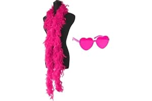 Daover Feather Boas and Heart Sunglasses, 2 Meters Hot Pink Feather Boa and Heart Shaped Sunglasses Adult, Party Accessories for Dancing Wedding Dress Up Halloween Costume Decoration