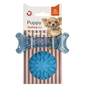 Goofy Tails Puppy Teething Toy | Dog Ball & Bone Chew Toy Combo | Small & Medium Breeds (Blue/Pink)