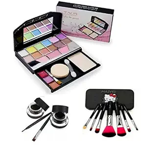 Womens & Girls Maived TYA 5024 Multicolour Makeup Kit and 7 Black Makeup Brushes Set with 2in1 Brown & Black Light Weight 2 Gel Eye-Liners with Bruhses - (Pack of 12)