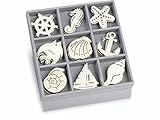 Box cArt-Us 10,5 x 10,5 cm Caja de Madera con Adornos de Animales Marinos, Natural