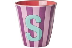 Rice Melamin Becher medium gestreift mit Buchstaben, Modell für Junge Blau-Grüntöne, Größe 9 x 9 cm (S Mädchen)