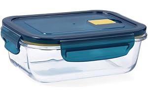 Quid Astral Recipiente Rectangular Hermético Vidrio 18x13x6cm - 64cl Otros Vidrios Apto Microondas Apto Congelador Reciclable