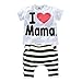 Wawoo® I Love Papa & I love Mama Unisex Children Comfortable Summer Suits Cotton T-shirt & Striped Cropped Pants Twins Baby Summer Clothes White