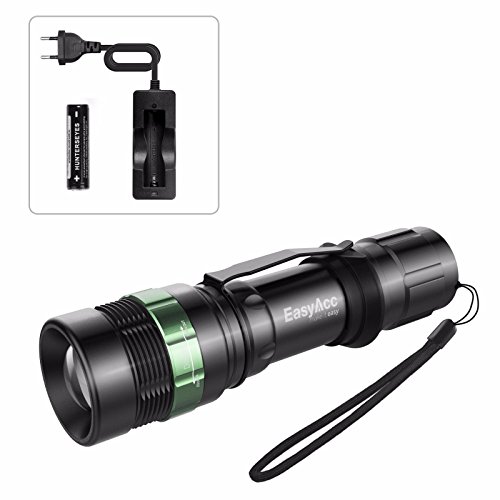 EasyAcc aufladbare Taschenlampe 500lm mit Cree LED Taschenlampe, Kopflampe mit einstellbarem Fokus, inkl. kostenlosem Hand und Kopfband