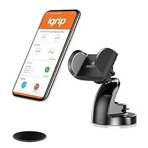 Amkette iGrip Tuff Dashboard and Windshield Car Mobile Holder for All Smartphones with Sticky Gel Suction and 360 Degree Rotation (Dashboard Pad Included) (Black)