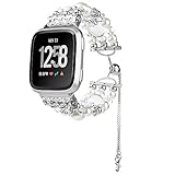 Hunpta@ Uhrenarmband für Fitbit Versa, Mode Sport Teleskop Kette Perlen Armband Strap Band (Silber)