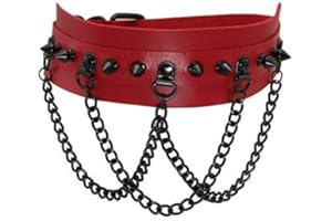 Manfnee Choker Cuir PU Punk Gothique Collier ras du cou avec Chaîne Clou Homme Femme Réglable