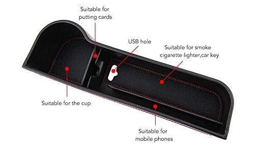 Organiseur de poche latérale – Siège Auto de remplissage Gap Espace Boîte de rangement Bouteille Porte-gobelet pièce de monnaie Collector | Intérieur de voiture Accessoires | Premium en cuir PU