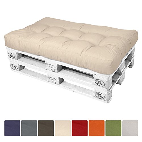 Beautissu® Cojines para palés ECO Style - Cojín de asiento 120x80x15 cm - Color: Natural - Cojín: Asiento