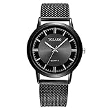 AchidistviQ-Unisex-Armbanduhr mit rundem Zifferblatt, Netzband, römische Ziffern, Quarzuhrwerk, Schwarz
