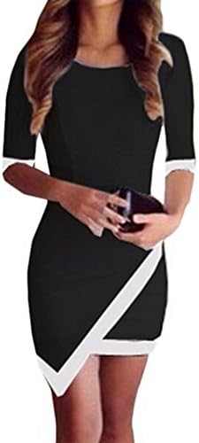 Lenfsh Sexy Women Summer Dress,Round Neck Half Sleeve Bodycon Evening Party Irregular Mini Dress (S, Black)