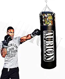 Aurion 4FEET-UNFILLED(ARMY) Leather Unfilled Heavy Punch Bag with Hanging Chain, 4 ft. (Army)