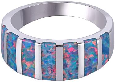 Women's 925 Silver Half Eternity Mix Color Opal Inlay Pave Striped Band Dome Promise Ring P Q (US 8)