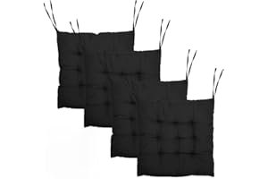MIUUIPI Set de 4 Cojines para Sillas con Lazos 40x40 cm, Cojines Exterior, Cojín de Asiento Relleno para Cocina, Jardín y Terraza (Negro)